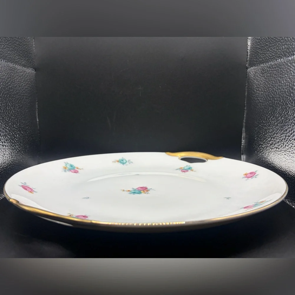 KPM Vintage Floral Gold Trim Handled Porcelain Serving Plate Platter Serveware